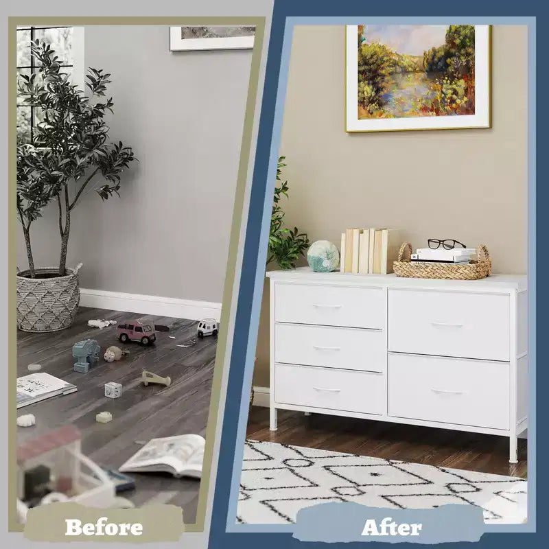 JIONJOY Comodino a 5 cassetti in tessuto - Organizer facile da montare per camera da letto, armadio e ufficio, telaio moderno in ferro battuto