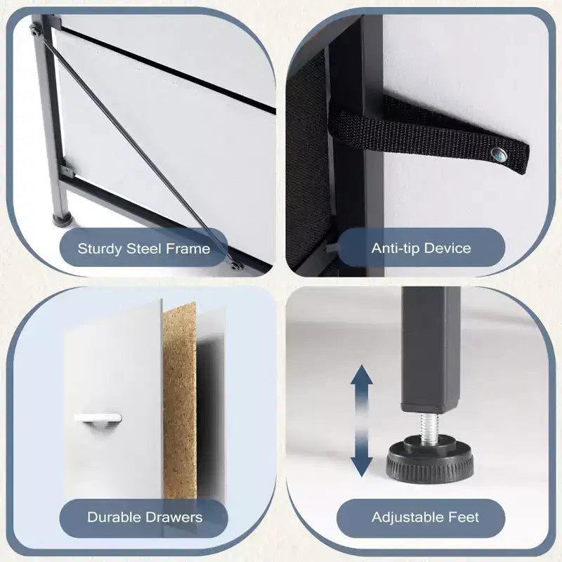 JIONJOY Comodino a 5 cassetti in tessuto - Organizer facile da montare per camera da letto, armadio e ufficio, telaio moderno in ferro battuto