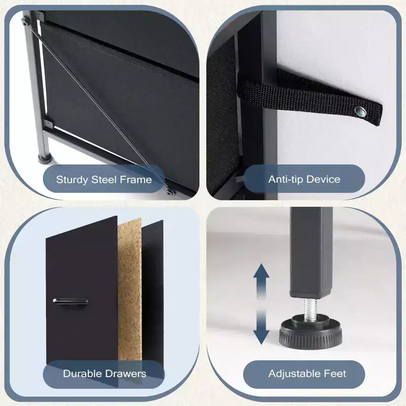 JIONJOY Comodino a 5 cassetti in tessuto - Organizer facile da montare per camera da letto, armadio e ufficio, telaio moderno in ferro battuto