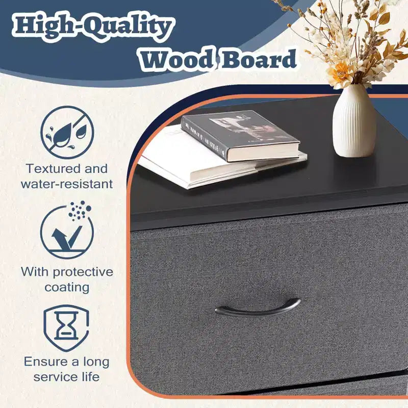 JIONJOY Comodino a 5 cassetti in tessuto - Organizer facile da montare per camera da letto, armadio e ufficio, telaio moderno in ferro battuto