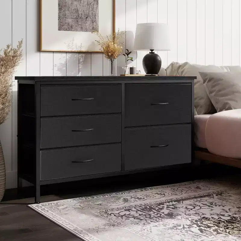 JIONJOY 5-Drawer Fabric Storage Dresser - Easy Assembly Organizer for Bedroom, Closet & Office, Modern Wrought Iron Frame