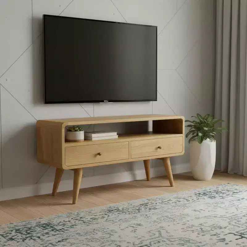 HomeRoots 35 Mobile TV in legno massello di rovere con contenitore a vista e chiuso