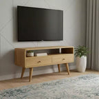 HomeRoots 35 Mobile TV in legno massello di rovere con contenitore a vista e chiuso