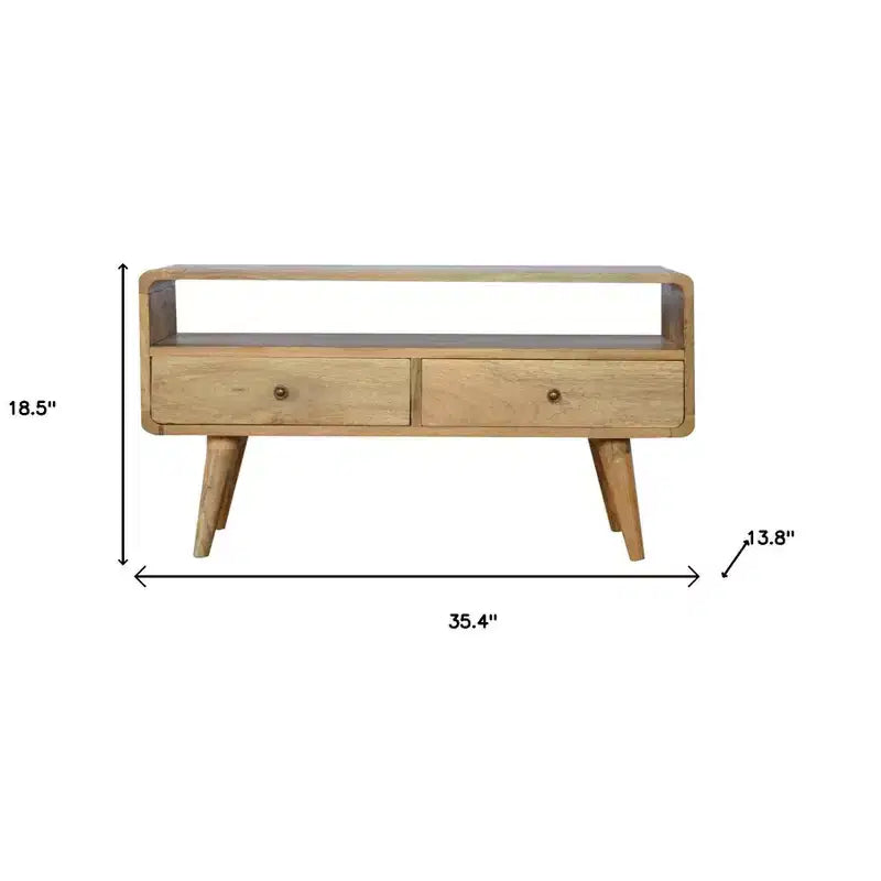 HomeRoots 35 Mobile TV in legno massello di rovere con contenitore a vista e chiuso
