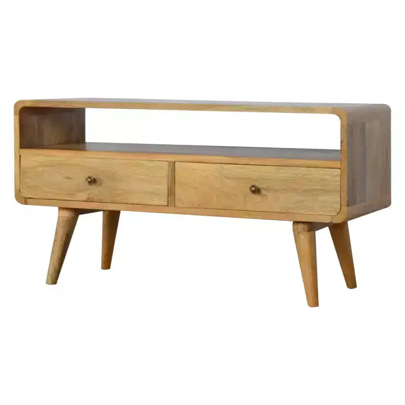HomeRoots 35 Mobile TV in legno massello di rovere con contenitore a vista e chiuso