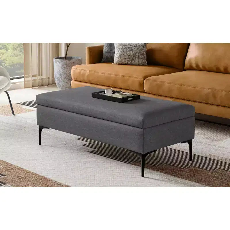 Lilah Tavolino da Caffè Rettangolare Grande da 122 cm Stile Moderno di Metà Secolo con Pouf Contenitore e Coperchio Sollevabile