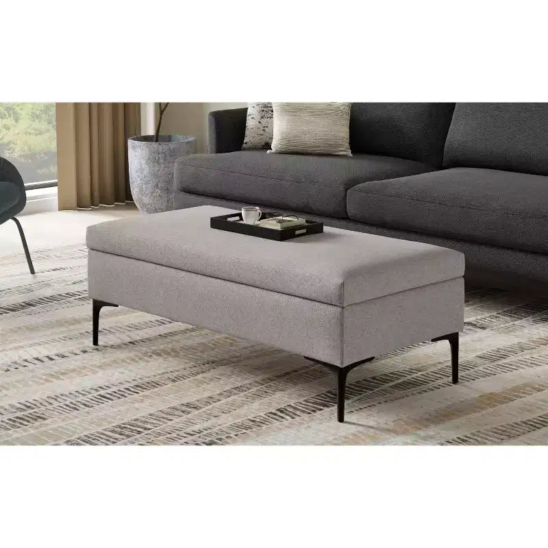 Lilah Tavolino da Caffè Rettangolare Grande da 122 cm Stile Moderno di Metà Secolo con Pouf Contenitore e Coperchio Sollevabile