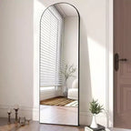 64.1x21.5 Black Arch Mirror - Aluminum Frame with Stand. Full Length for Hanging, Leaning, or Standing