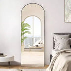 64.1x21.5 Specchio ad arco nero - Cornice in alluminio con supporto. A figura intera per appendere, appoggiare o stare in piedi