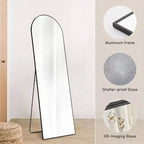 64.1x21.5 Specchio ad arco nero - Cornice in alluminio con supporto. A figura intera per appendere, appoggiare o stare in piedi