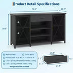 Mobile Credenza Bar da Caffè 71 con Spazio per Frigo, Portabottiglie, Cassetti per Cucina e Sala da Pranzo, Design Moderno in Legno e Metallo-Nero
