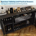 Mobile Credenza Bar da Caffè 71 con Spazio per Frigo, Portabottiglie, Cassetti per Cucina e Sala da Pranzo, Design Moderno in Legno e Metallo-Nero