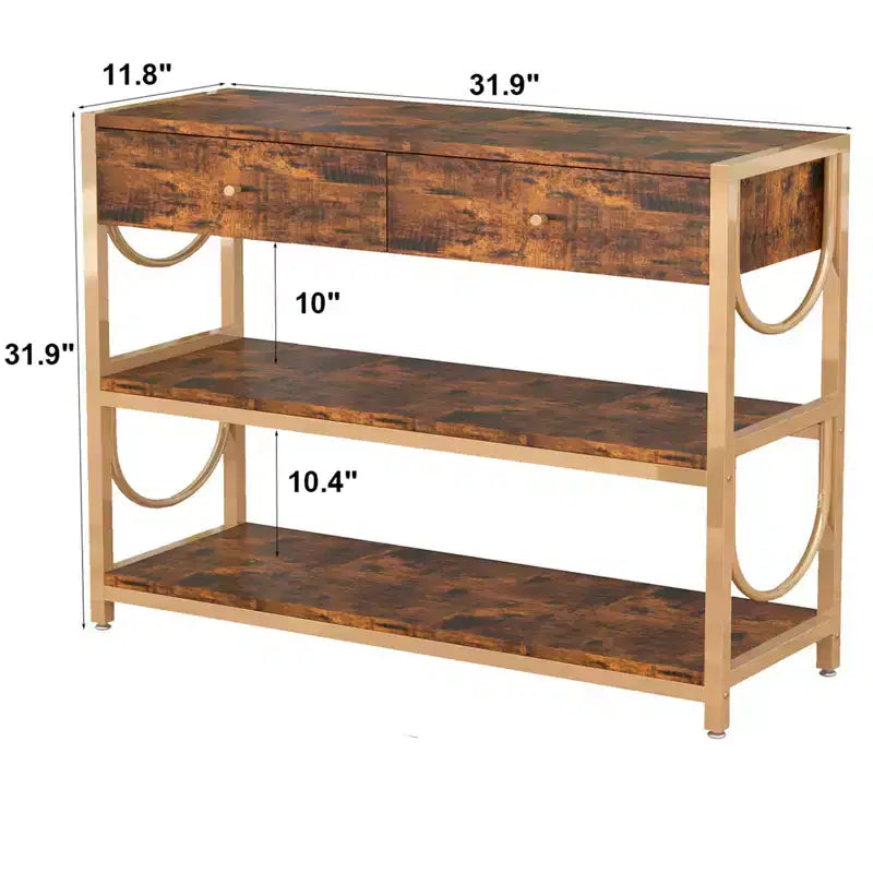 Tavolo d'ingresso, Consolle da 81 cm con 2 cassetti e ripiani portaoggetti, Consolle per ingresso, corridoio soggiorno, atrio