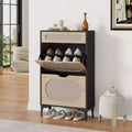 Rattan Shoe Cabinet with 3 Drawers - Flip & Pull-Out Design, 3 Adjustable Shelves, Narrow Free-Standing Storage for Entryway and Porch