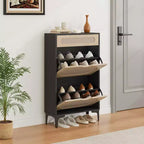 Scarpiera in Rattan con 3 Cassetti - Design Ribaltabile ed Estraibile, 3 Ripiani Regolabili, Mobile Stretto Salvaspazio per Ingresso e Veranda