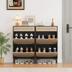 Scarpiera in Rattan con 3 Cassetti - Design Ribaltabile ed Estraibile, 3 Ripiani Regolabili, Mobile Stretto Salvaspazio per Ingresso e Veranda