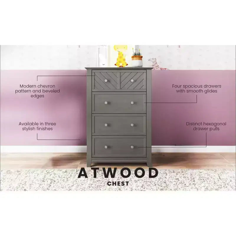 Comò a 4 cassetti Atwood Child Craft per la cameretta o la camera da letto, ampio spazio di archiviazione, kit anti-ribaltamento incluso per evitare il ribaltamento, atossico, finitura sicura per i bambini