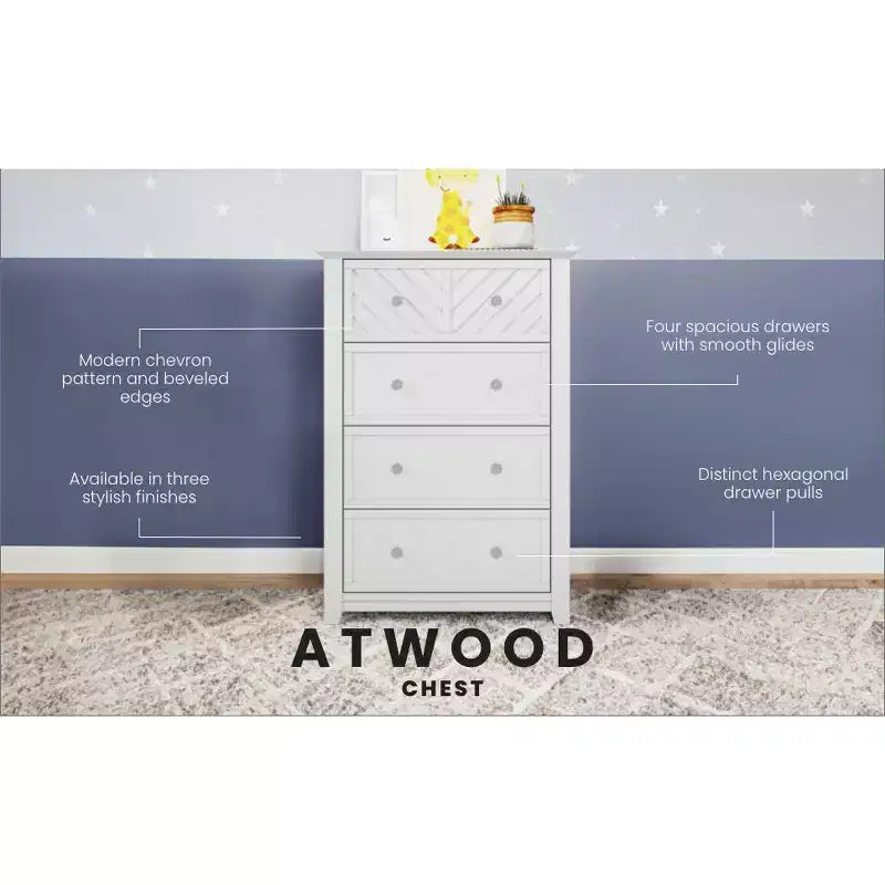 Comò a 4 cassetti Atwood Child Craft per la cameretta o la camera da letto, ampio spazio di archiviazione, kit anti-ribaltamento incluso per evitare il ribaltamento, atossico, finitura sicura per i bambini