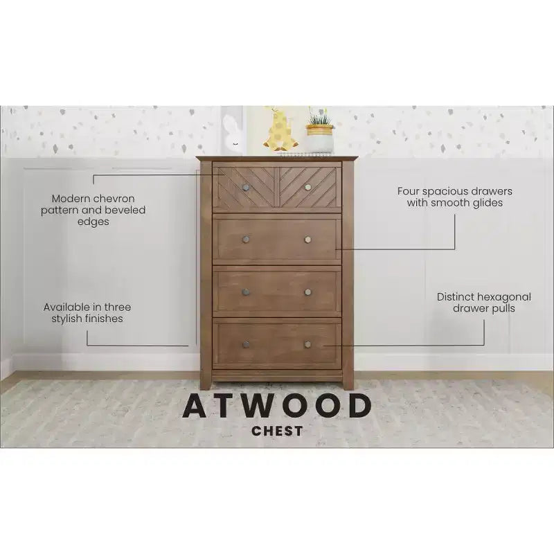 Comò a 4 cassetti Atwood Child Craft per la cameretta o la camera da letto, ampio spazio di archiviazione, kit anti-ribaltamento incluso per evitare il ribaltamento, atossico, finitura sicura per i bambini