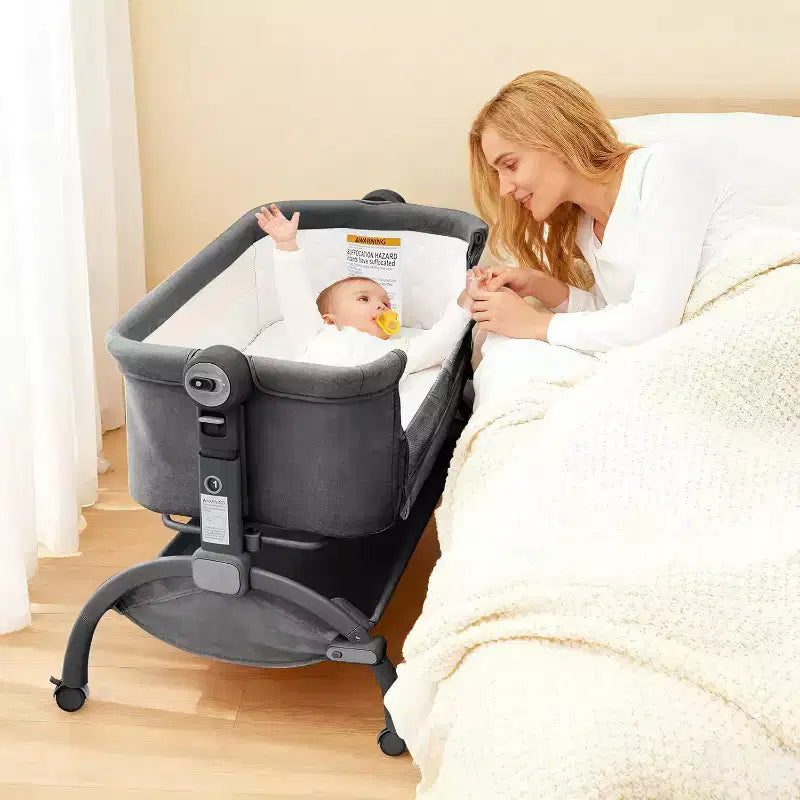 Acekool Culla Neonato, 3-in-1 Lettino Fianco Letto con Zanzariera, Lettino da Viaggio con Rete e Altezza Regolabile