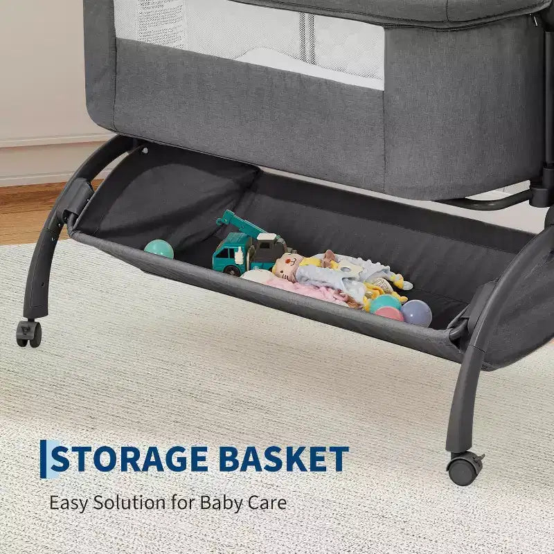 Acekool Culla Neonato, 3-in-1 Lettino Fianco Letto con Zanzariera, Lettino da Viaggio con Rete e Altezza Regolabile