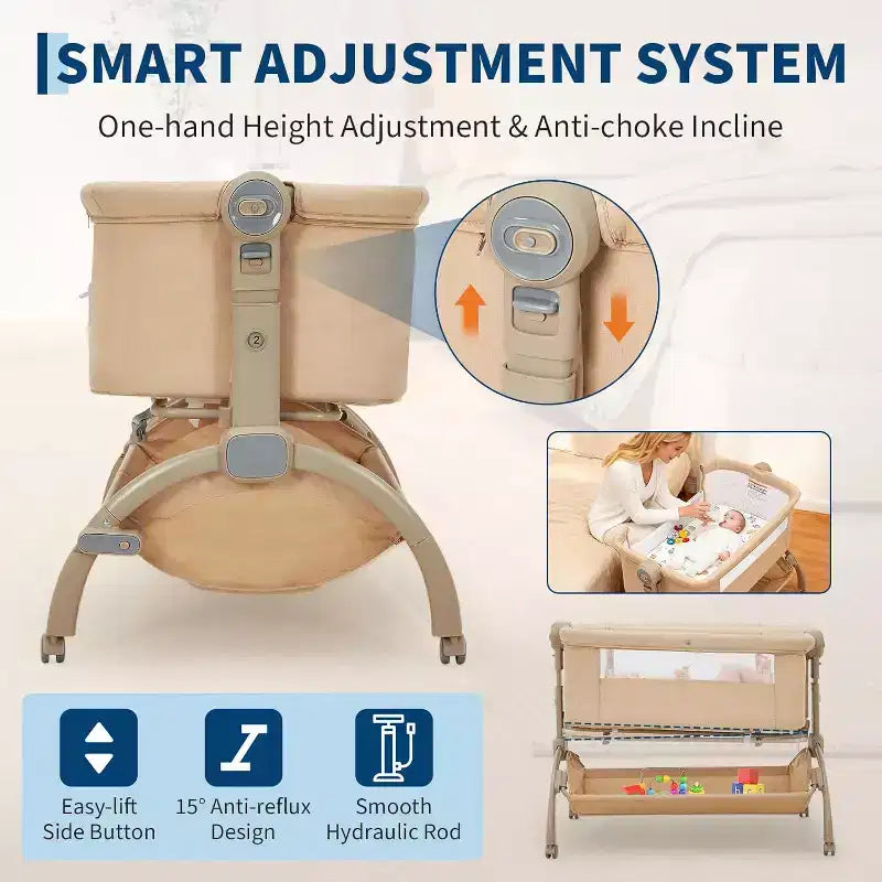 Acekool Culla Neonato, 3-in-1 Lettino Fianco Letto con Zanzariera, Lettino da Viaggio con Rete e Altezza Regolabile