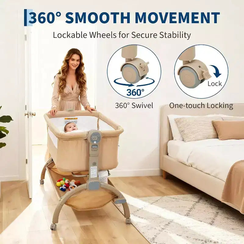 Acekool Culla Neonato, 3-in-1 Lettino Fianco Letto con Zanzariera, Lettino da Viaggio con Rete e Altezza Regolabile