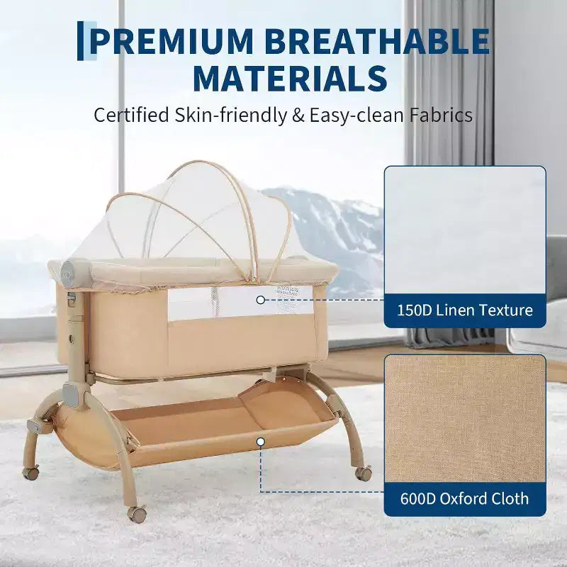 Acekool Culla Neonato, 3-in-1 Lettino Fianco Letto con Zanzariera, Lettino da Viaggio con Rete e Altezza Regolabile