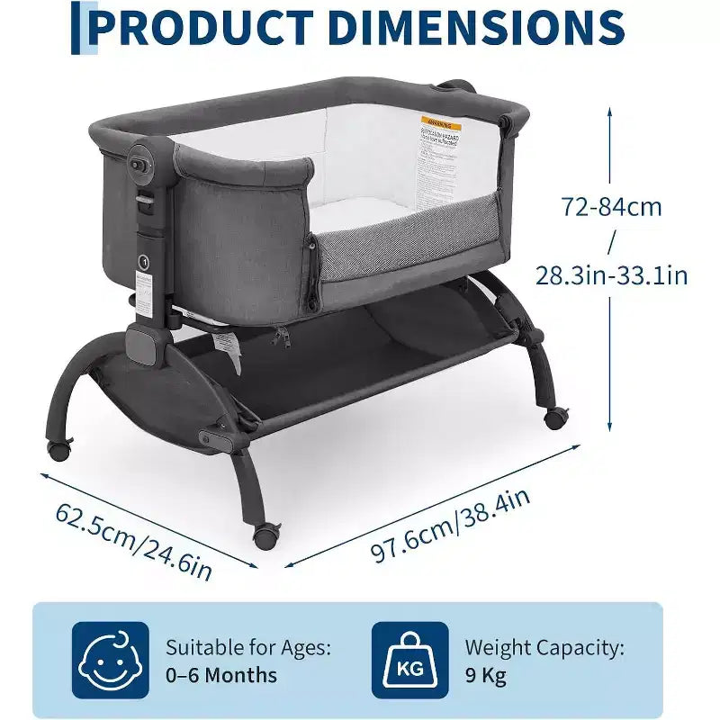 Acekool Culla Neonato, 3-in-1 Lettino Fianco Letto con Zanzariera, Lettino da Viaggio con Rete e Altezza Regolabile