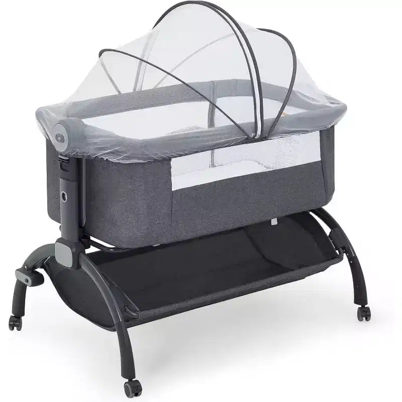 Acekool Culla Neonato, 3-in-1 Lettino Fianco Letto con Zanzariera, Lettino da Viaggio con Rete e Altezza Regolabile