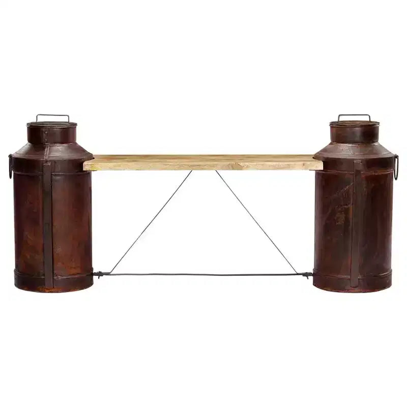 vidaXL Panchina con bottiglie del latte 150x33x64 cm in legno massello di mango