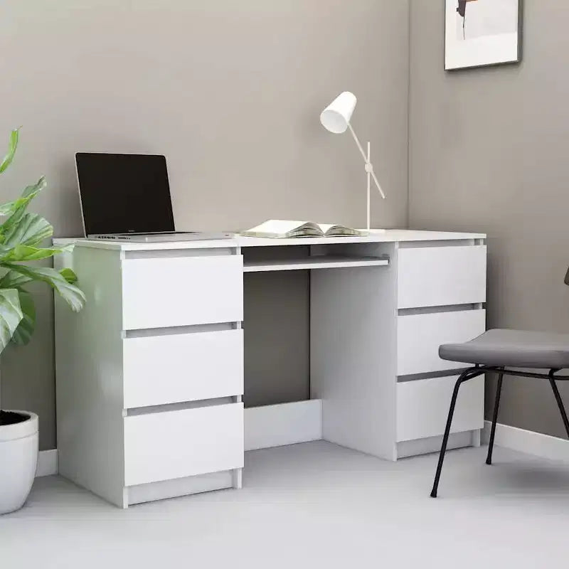 vidaXL Scrivania bianca in legno ingegnerizzato di medie dimensioni, resistente
