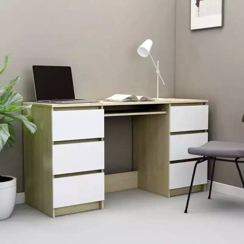 vidaXL Scrivania bianca in legno ingegnerizzato di medie dimensioni, resistente