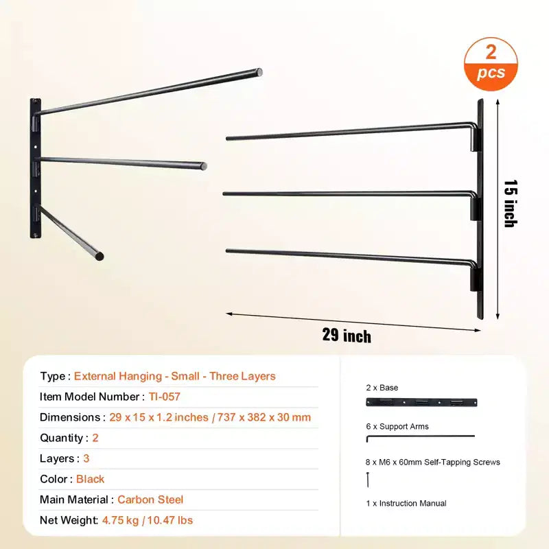 VEVOR Portasella a Muro, 78,5 x 76 x 14 cm, Supporto Portasella Pieghevole da 2 Pezzi, Portasella a Tre Ripiani, Nero