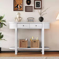 Curved Console Table 40-Inch Retro Farmhouse Wood Entry Sofa Table with Storage Shelf & Drawer for Living Room Hallway, Antique White