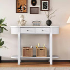 Curved Console Table 40-Inch Retro Farmhouse Wood Entry Sofa Table with Storage Shelf & Drawer for Living Room Hallway, Antique White