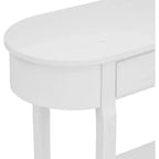 Tavolo Consolle Curvo 100 cm, Tavolo da Divano da Ingresso in Legno Stile Rustico Retrò con Ripiano Contenitore e Cassetto per Soggiorno Corridoio, Bianco Anticato