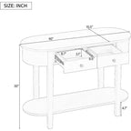 Tavolo Consolle Curvo 100 cm, Tavolo da Divano da Ingresso in Legno Stile Rustico Retrò con Ripiano Contenitore e Cassetto per Soggiorno Corridoio, Bianco Anticato