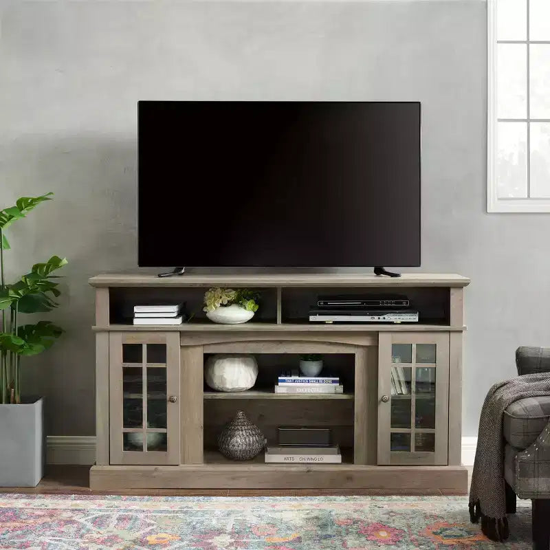 TUYOHW Classic TV Stand for TVs up to 65 Inches,TV Media Console Table with Cabinets and Open Shelves,Gray