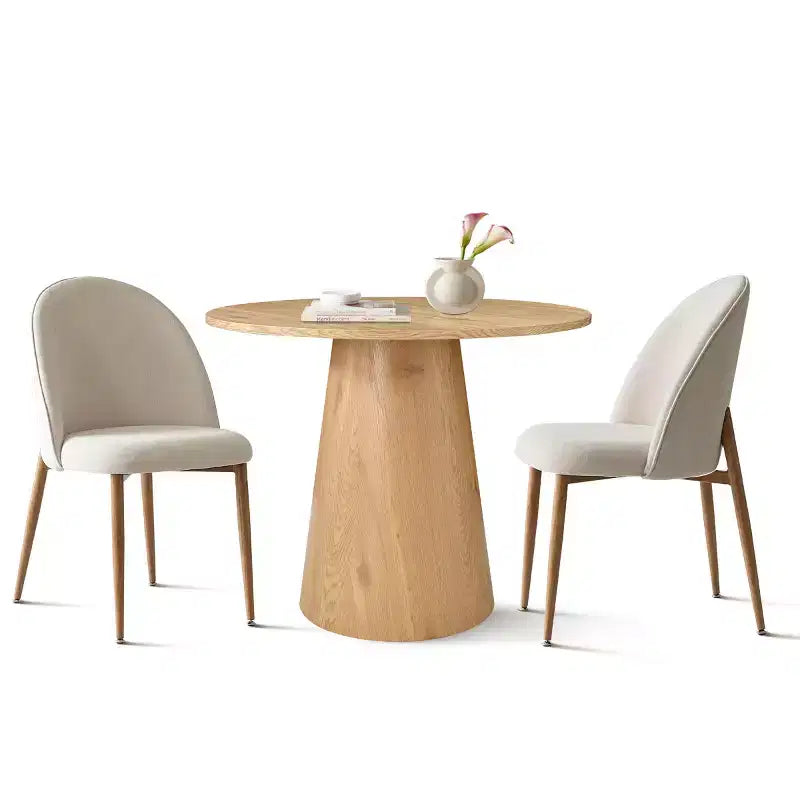 Set da bistrò moderno in rovere impiallacciato, tavolo a piedistallo rotondo da 35 pollici e 2 sedie da pranzo con schienale curvo per sale da pranzo in appartamento-Panipeachy