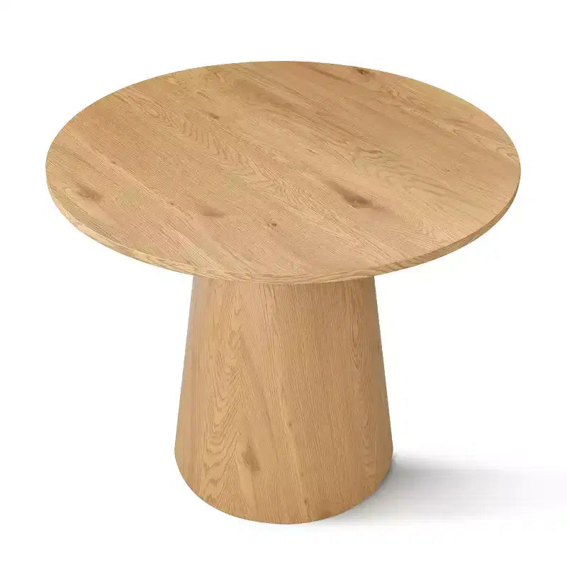 Set da bistrò moderno in rovere impiallacciato, tavolo a piedistallo rotondo da 35 pollici e 2 sedie da pranzo con schienale curvo per sale da pranzo in appartamento-Panipeachy