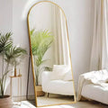 64x21 Gold Arched Mirror with Aluminum Frame. A Full Length Standing or Leaning Mirror for Bedroom or Cloakroom