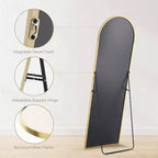 Specchio ad arco dorato 64x21 con cornice in alluminio. Uno specchio a figura intera da appoggio o da parete per la camera da letto o il guardaroba