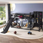 Letto a soppalco in metallo matrimoniale/una piazza e mezza, divertente letto a castello per bambini con canestro da basket, scivolo, parete da arrampicata e librerie, nero - ModernLuxe