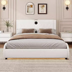 GDFStudio Ford Modern Faux Leather Upholstered Platform Bed with Integrated Bluetooth Speakers and Thickened Headboard