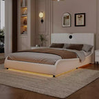 Letto a piattaforma imbottito in ecopelle moderna GDFStudio Ford con altoparlanti Bluetooth integrati e testiera ispessita