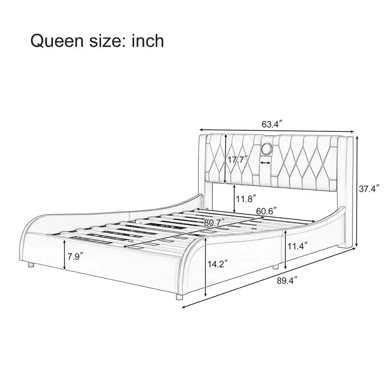 Letto a piattaforma imbottito in ecopelle moderna GDFStudio Ford con altoparlanti Bluetooth integrati e testiera ispessita