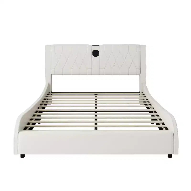 Letto a piattaforma imbottito in ecopelle moderna GDFStudio Ford con altoparlanti Bluetooth integrati e testiera ispessita
