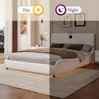 Letto a piattaforma imbottito in ecopelle moderna GDFStudio Ford con altoparlanti Bluetooth integrati e testiera ispessita