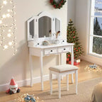 JVNOXK31.5-inch three-sided beveled mirror wooden vanity with two vanity drawers and stool, white
